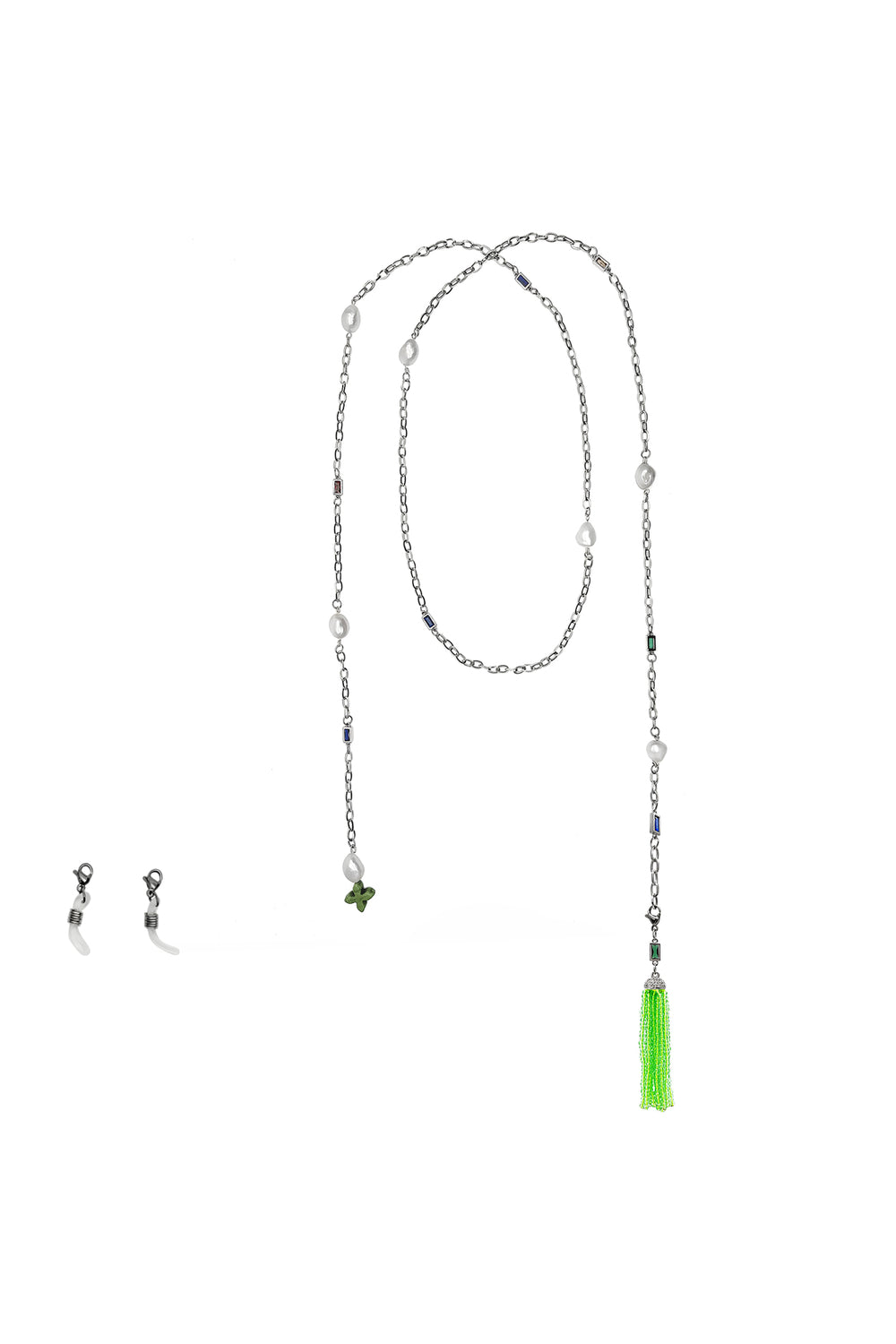 Amova Green Tassel Chain with Natural Pearls